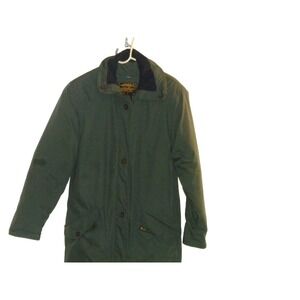 Eddie Bauer Coat Womens S Green Goose Down Zip Button Up Chore Rain Gortex Lined